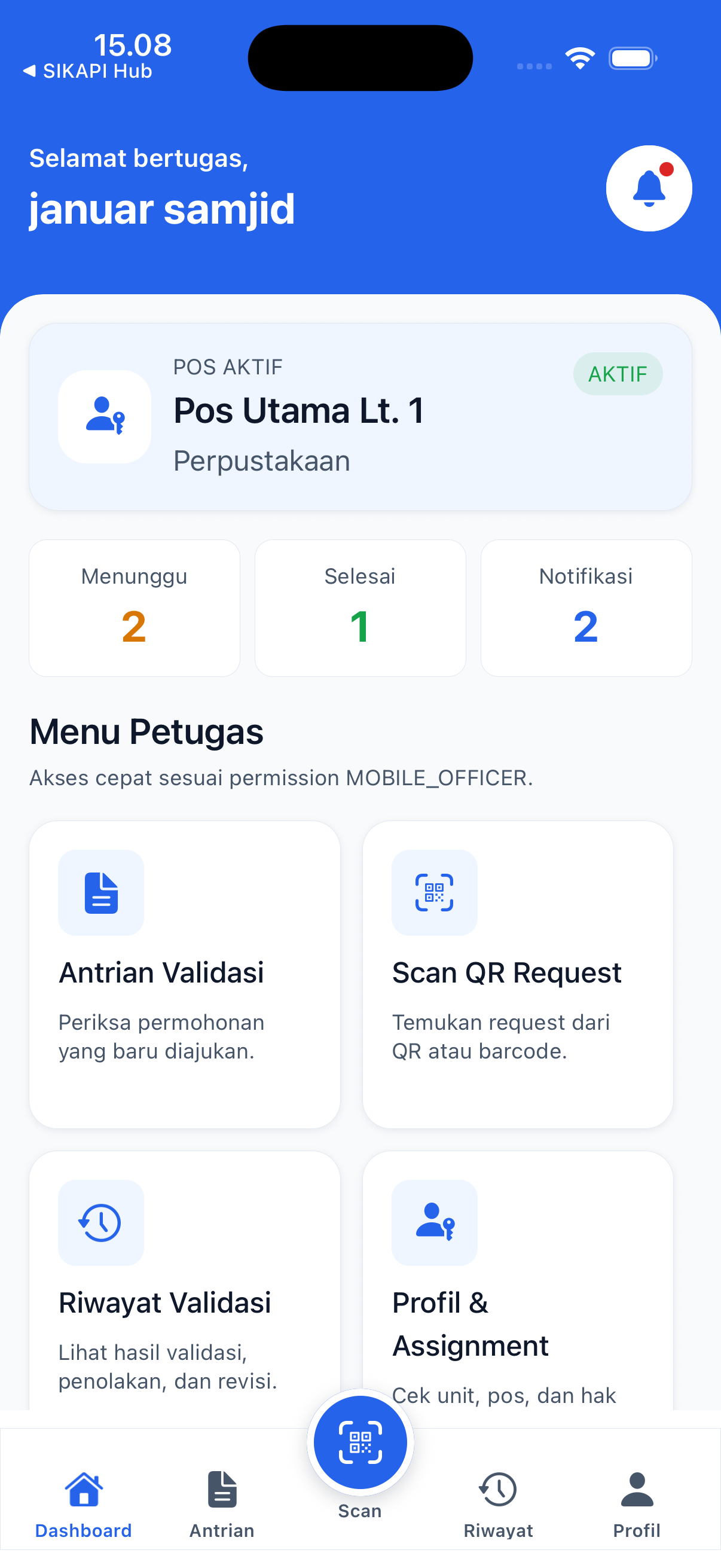 Preview dashboard aplikasi Petugas