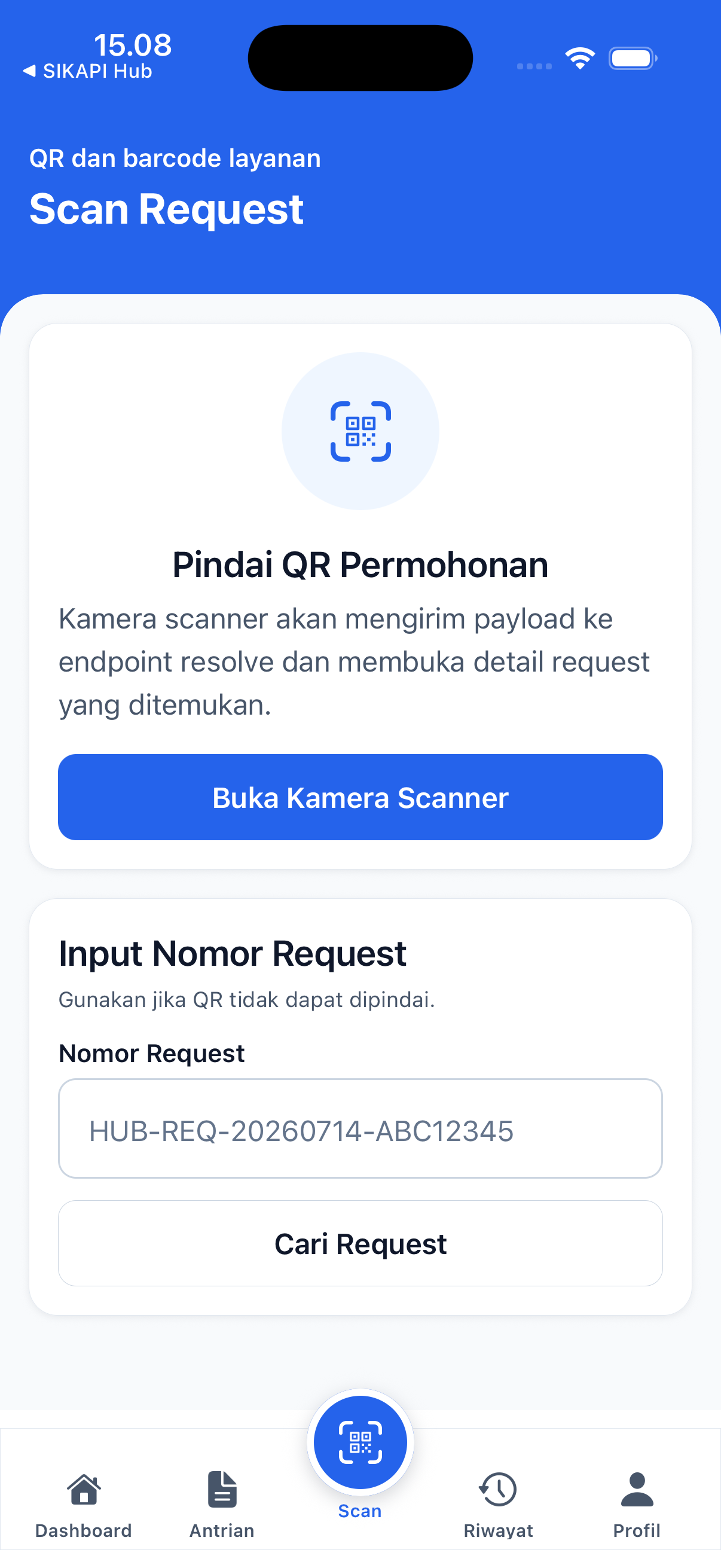 Mockup scan request SIKEU Hub Petugas