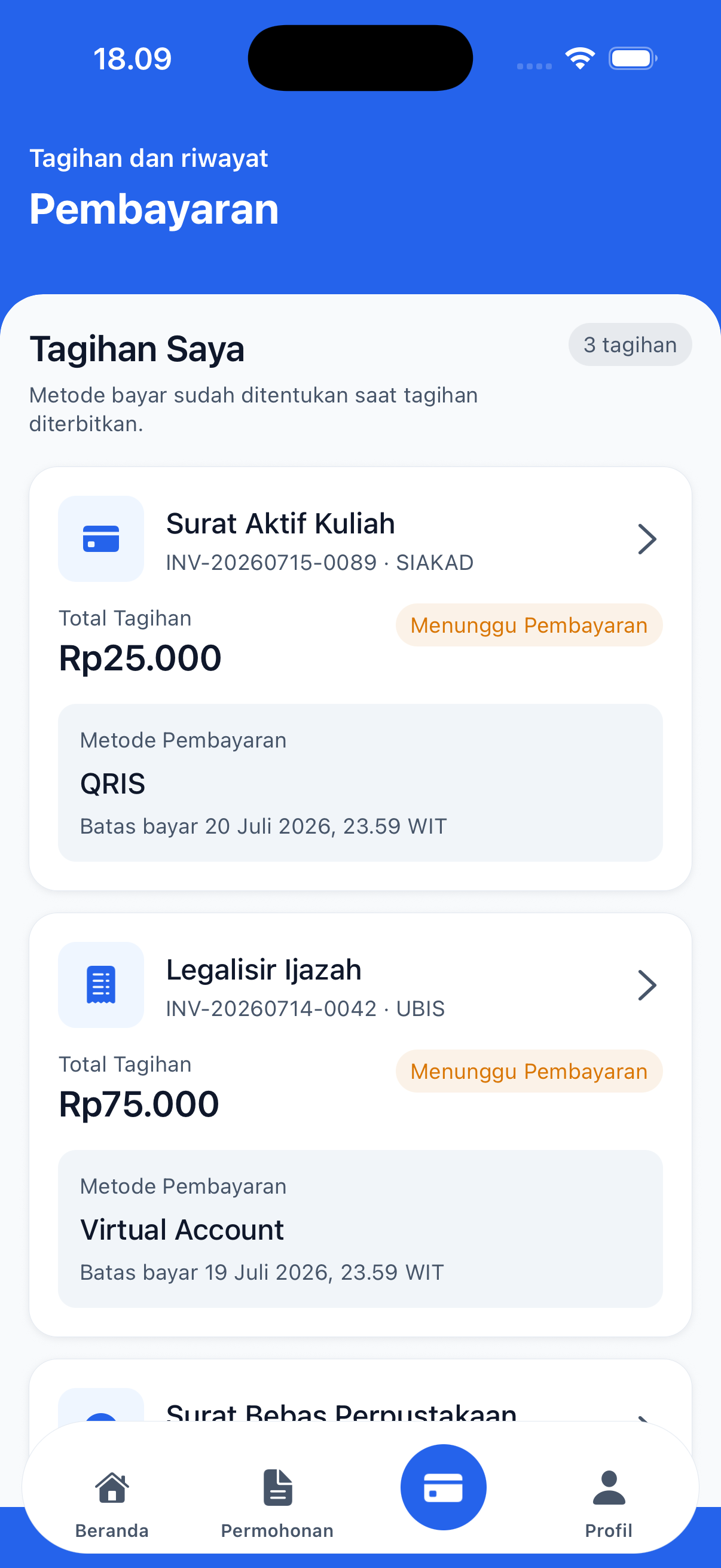 Mockup halaman pembayaran SIKEU Hub Pengguna