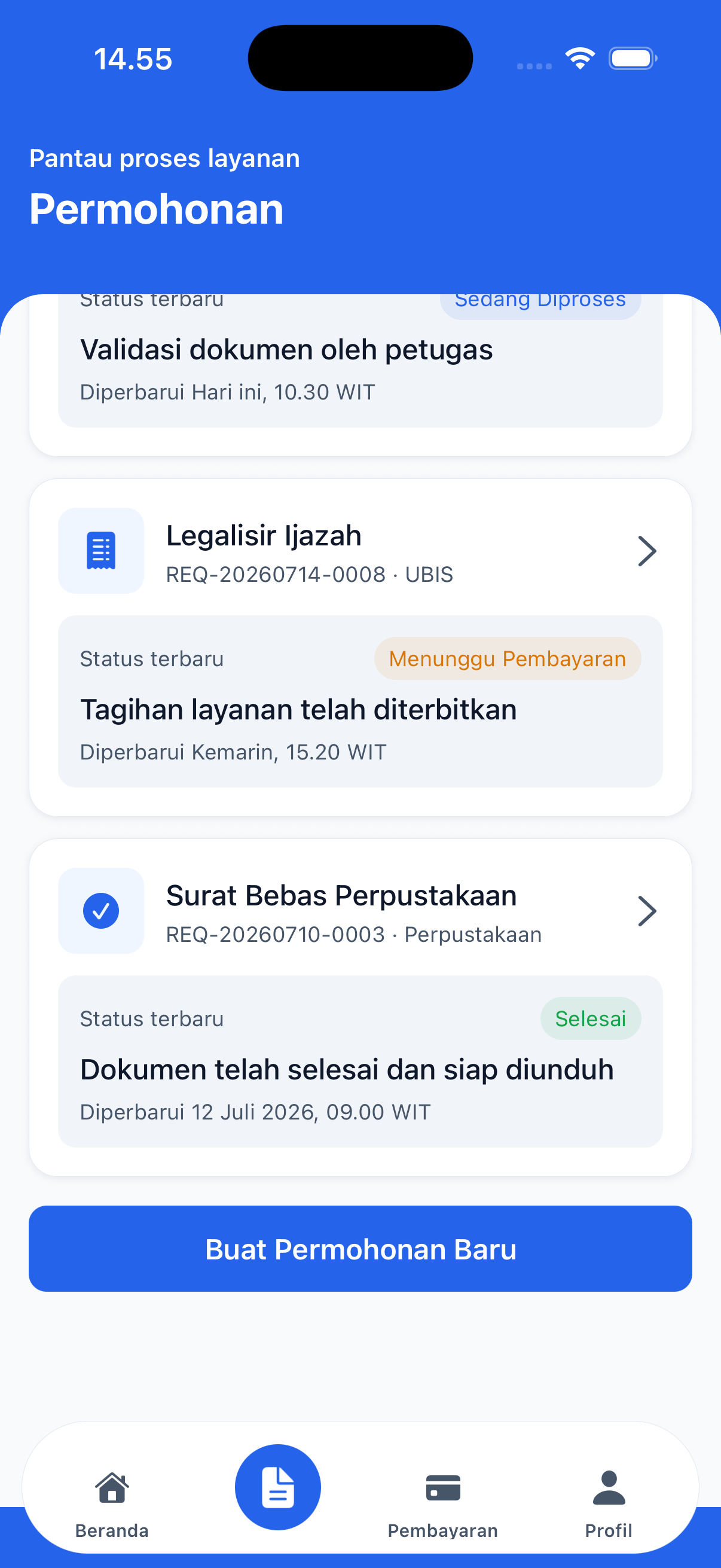 Preview pembayaran aplikasi Pengguna